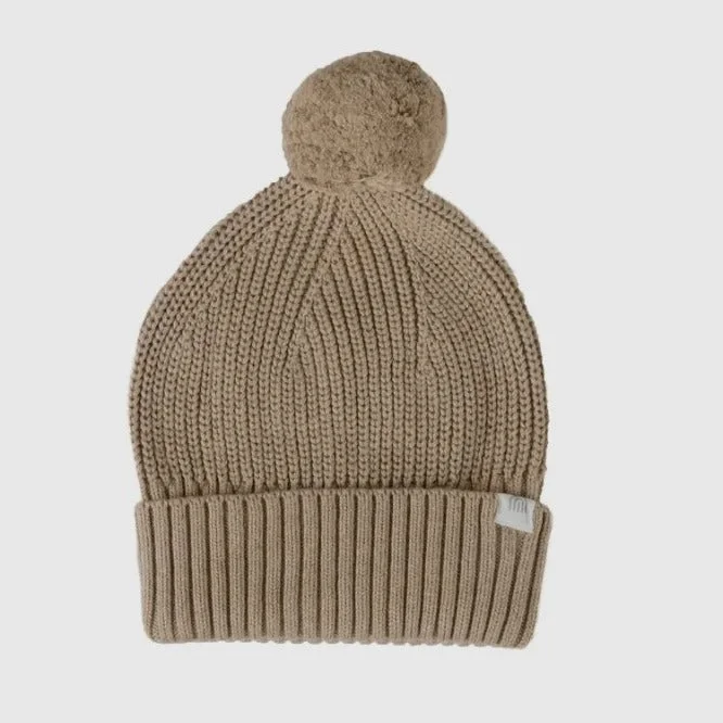 Chunky Rib Knit Beanie - Caramel Marle