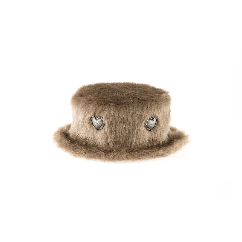 Dallas Beige Faux Fur Hat with Metal Accessory