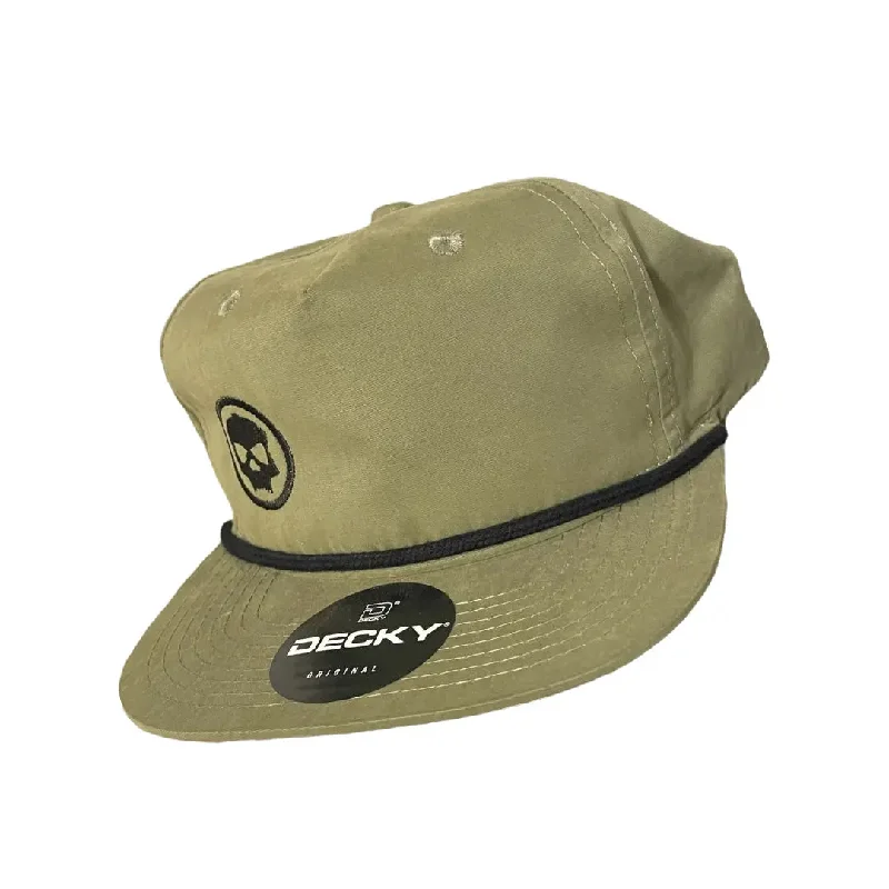 Decky Snapback Hat - Olive / Black Skull Icon