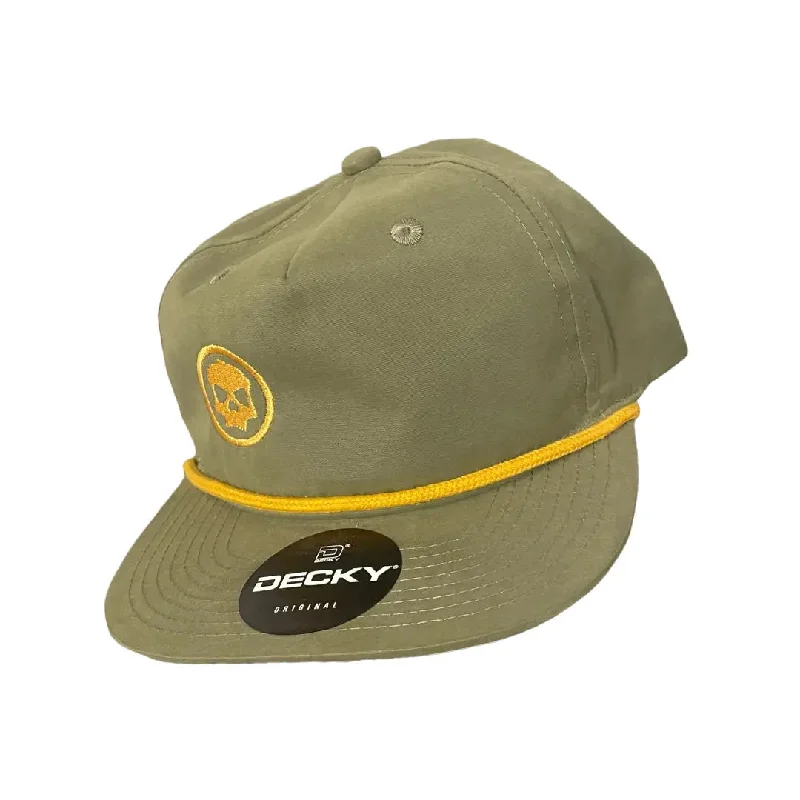 Decky Snapback Hat - Olive / Yellow Skull Icon