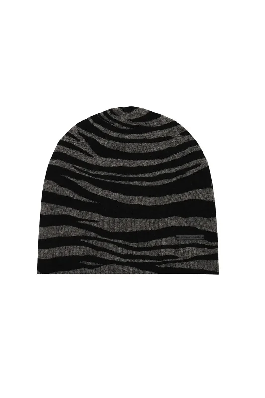 Gray Cashmere Wool Zebra Patterned Beret