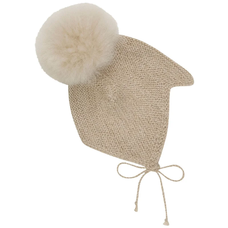 Huttelihut Camel Melange Bonnet Wool Knit Alpaca Pompom