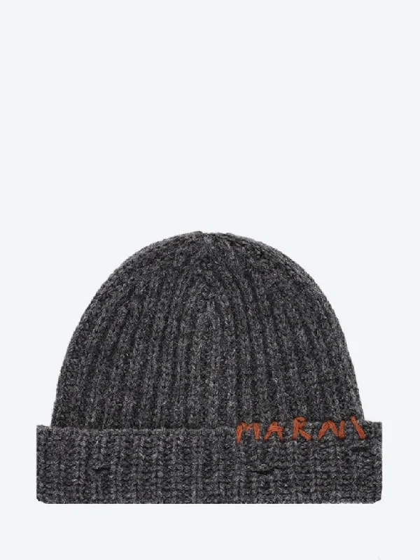 Grey shetland wool beanie with marni mending