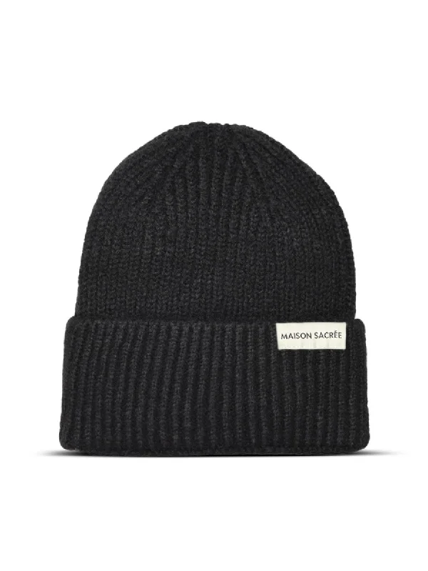 MS Wool Blend Black Knit Beanie