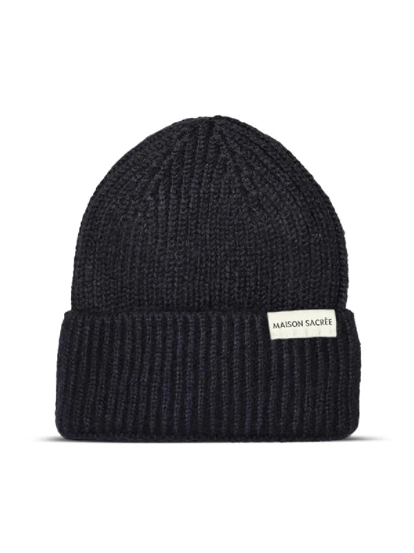 MS Wool Blend Navy Blue Knit Beanie