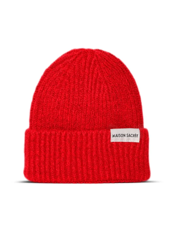 MS Wool Blend Red Knit Beanie