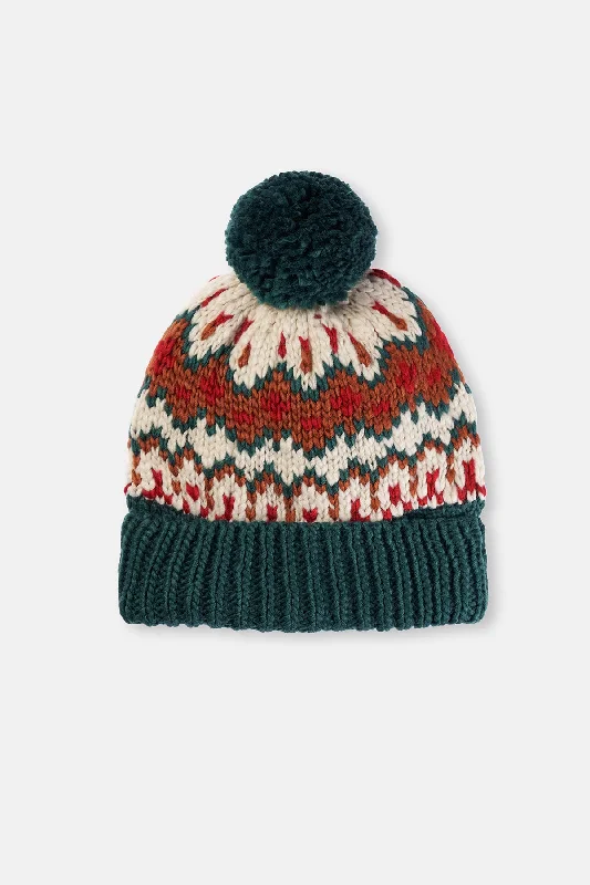 Multicolor Ethnic Patterned Pom-Pom Beanie