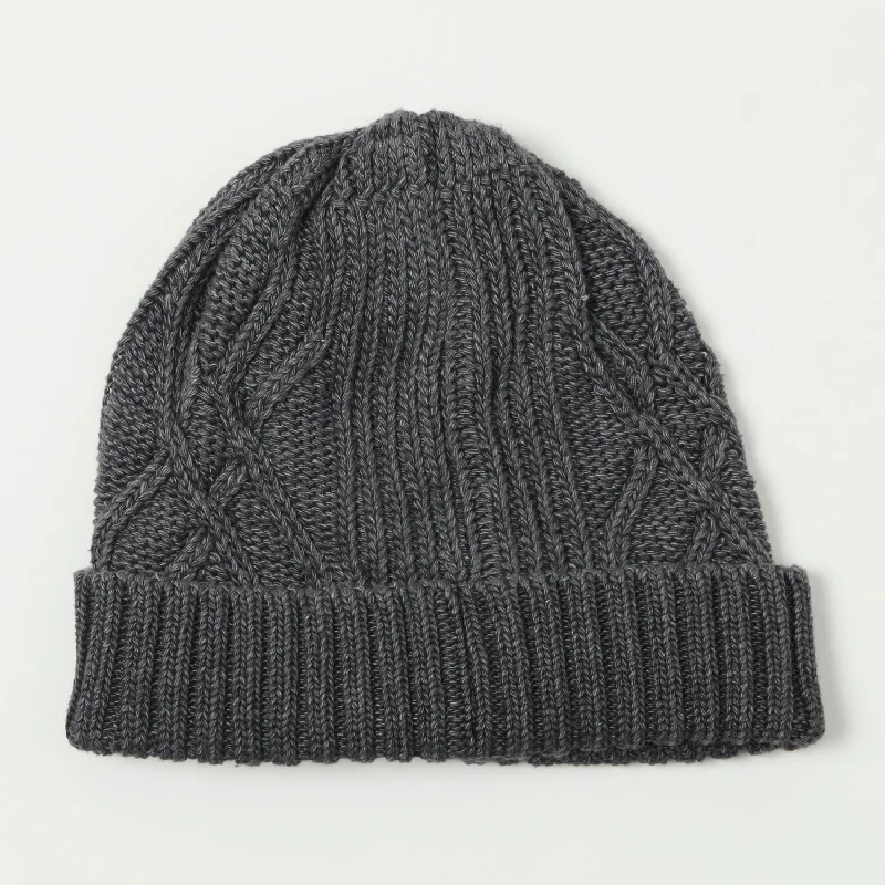 RoToTo Aran Cable Cotton Watch Cap - Black Denim