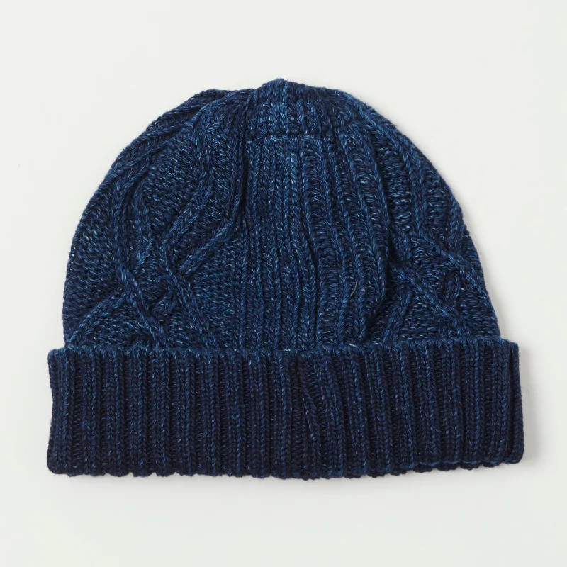 RoToTo Aran Cable Cotton Watch Cap - Dark Denim