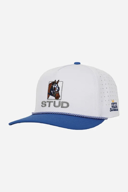 Secretariat Stud Snapback Hat in Royal Blue/White