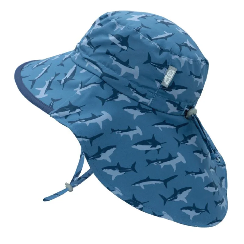 Size S (0-6m): Jan & Jul Aqua Dry Adventure Hat - Shark w/Navy Trim