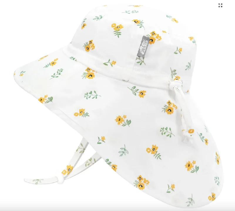 Size XL (5-12): Jan & Jul Cotton Adventure Hat - Yellow Flower