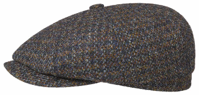 Stetson 6840205-123 Hatteras Harris Tweed Flat Cap - Navy Mottled