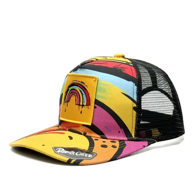 Colorful Vibes Rainbow Patch Trucker - Fushia