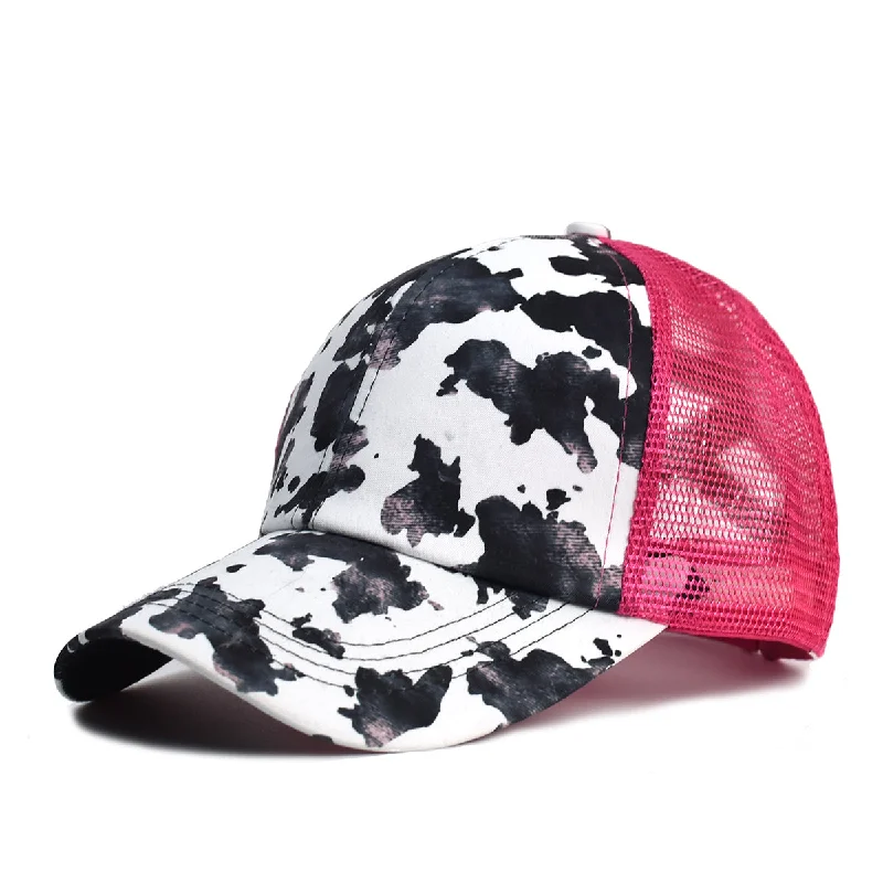 Cow Print Trucker Hat - Fushia