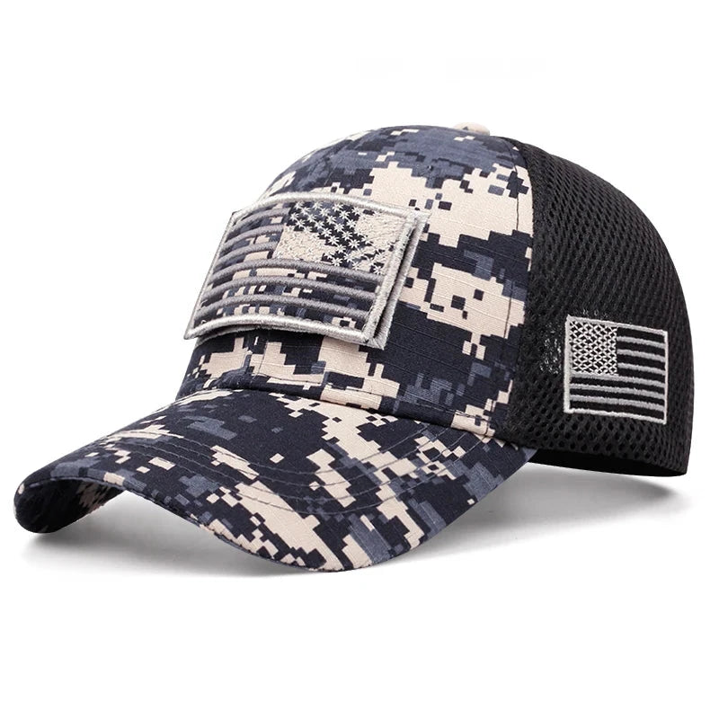 Digital Camo American Flag Patch Trucker Hat - Fushia