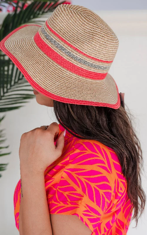 Natural Coral Stripe Straw Hat