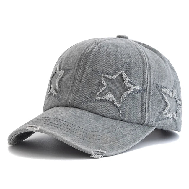 Retro Star Embroidered Baseball Cap - Fushia