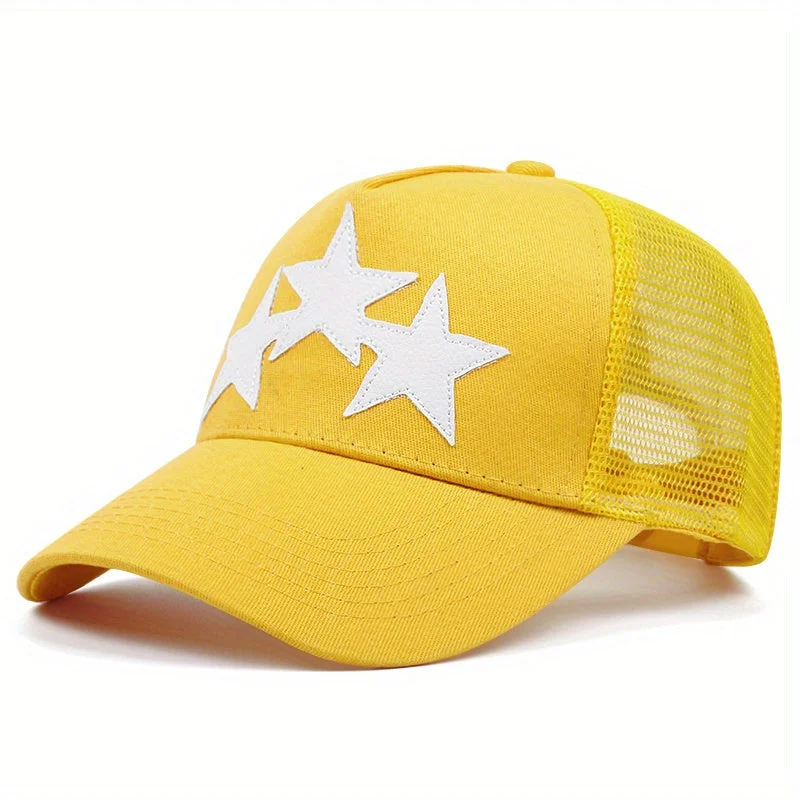 Vibrant Trucker Hat with Bold White Stars - Fushia