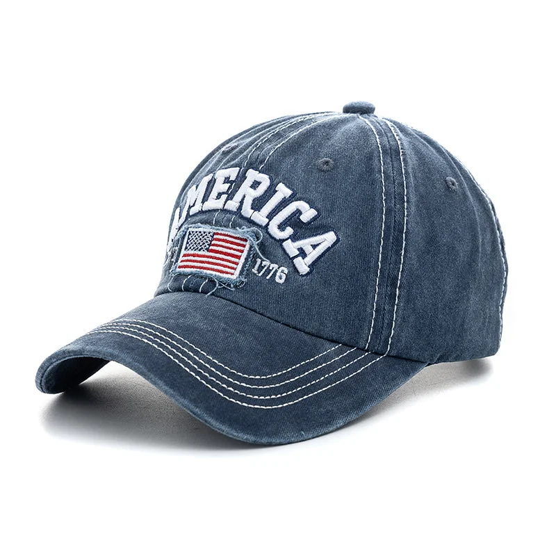 Washed Cotton American Flag Baseball Cap - Fushia