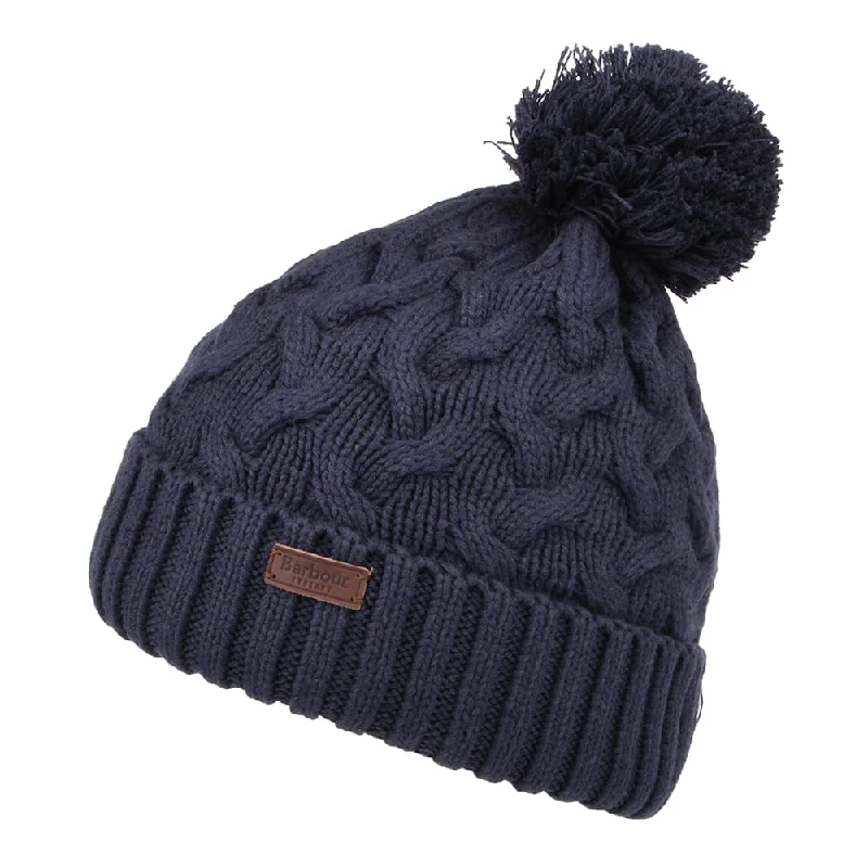 Barbour Hats Gainford Cable Knit Bobble Hat - Navy Blue