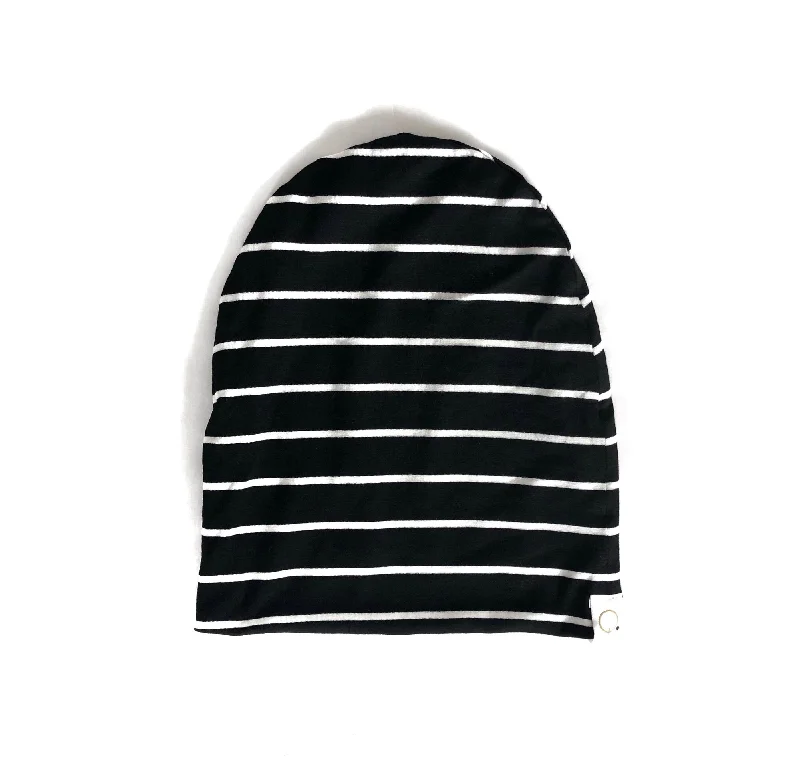 Black Striped Slouchy Beanie