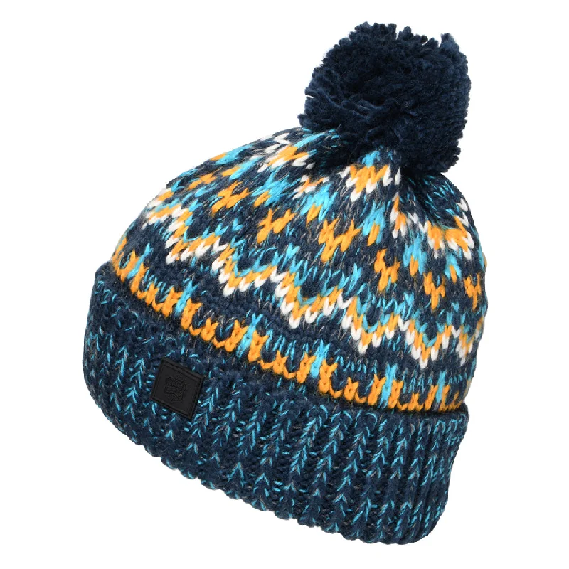 Failsworth Hats Artic Fair Isle Bobble Hat - Navy-Blue-Yellow