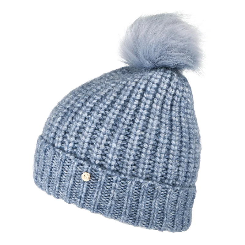 Failsworth Hats Lily Faux Fur Pom Bobble Hat - Blue