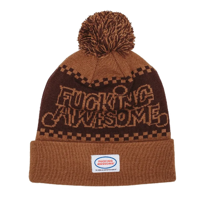 Fucking Awesome - PBS Jacquard Ball Beanie Brown