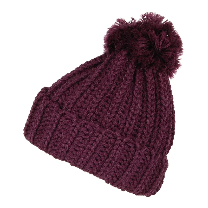 Highland 2000 Cuffed Chunky English Wool Bobble Hat - Plum