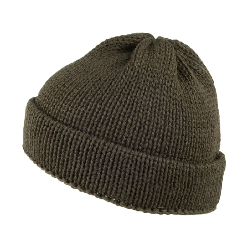 Highland 2000 Short Fishermans English Wool Beanie Hat - Olive