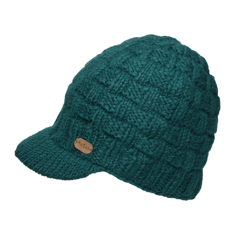 Kusan Basket Weave Peaked Beanie Hat - Teal