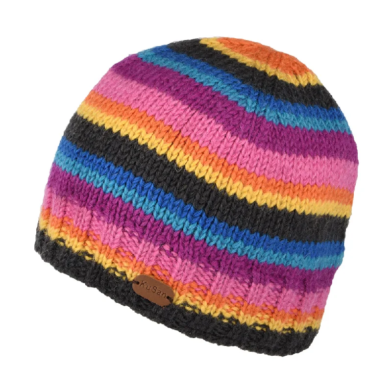 Kusan Brooklyn Striped Beanie Hat - Grey-Pink