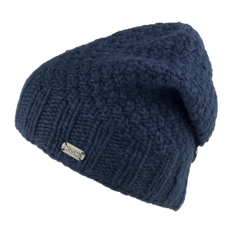 Kusan Button Down Beanie Hat - Navy Blue