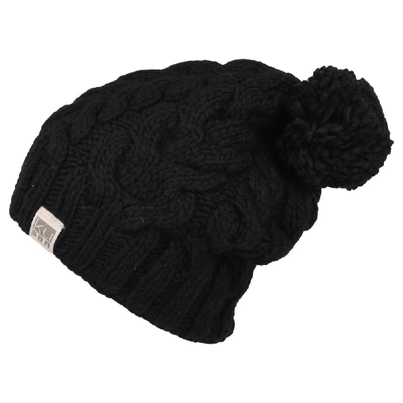 Kusan Oversized Bobble Hat - Black