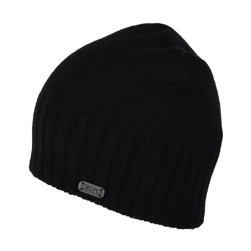 Kusan Wool-Cashmere Beanie Hat - Black