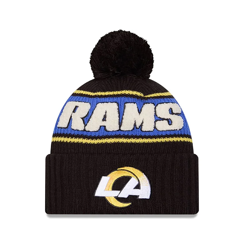 LA Rams NFL Sideline 2024 Bright Black Sport Knit Beanie Hat