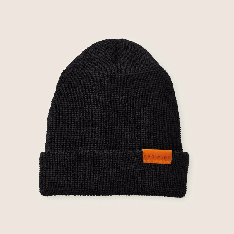 Merino Wool Knit Cap Beanie in Black