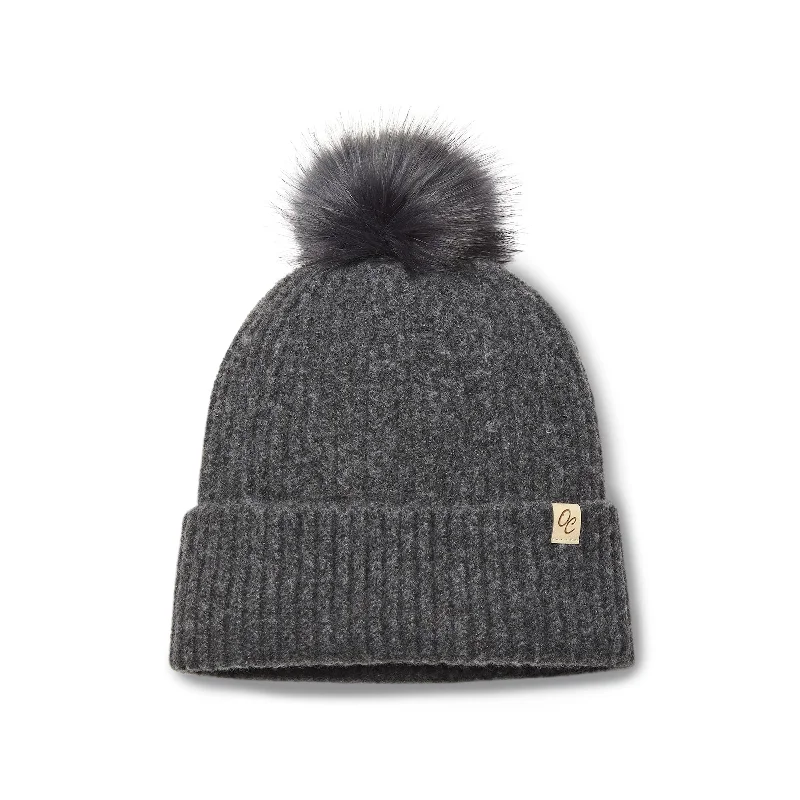 Only Curls Satin Lined Beanie with Pom - Carrie in Dark Grey