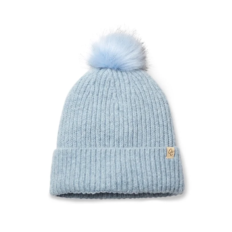 Only Curls Satin Lined Beanie with Pom - Carrie in Light Blue