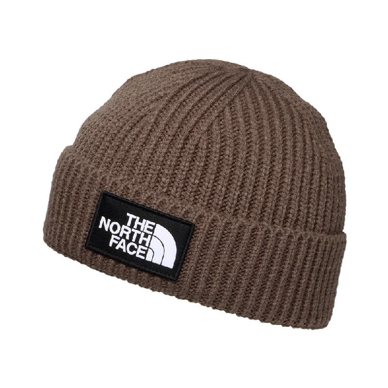 The North Face Hats TNF Logo Box Cuffed Fisherman Beanie Hat - Smoke Brown